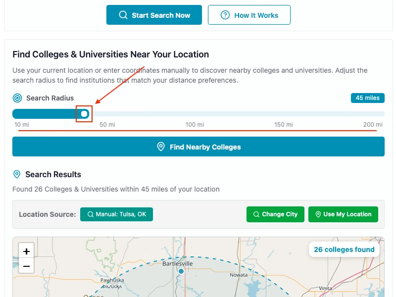 Step 2: Adjust search radius