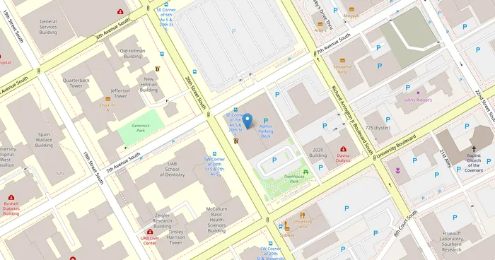 Map location of University of Alabama, Birmingham